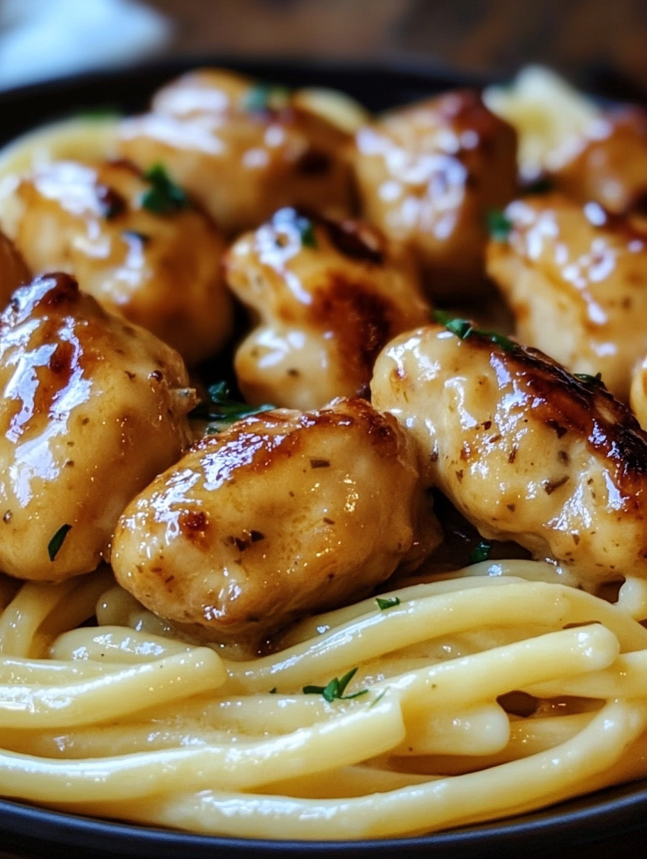 Garlic Butter Chicken Bites with Savory Creamy Parmesan Pasta
