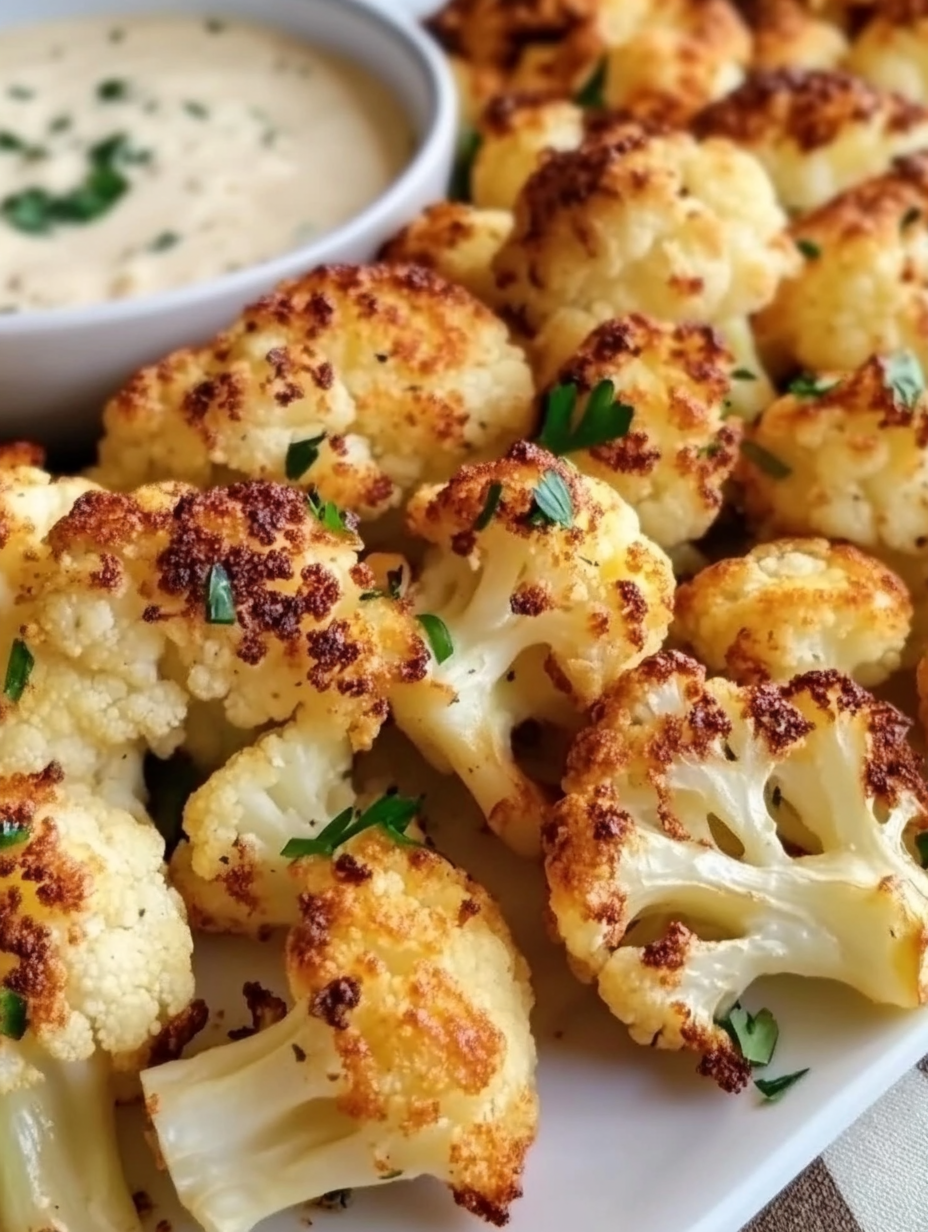 Crispy Baked Cauliflower Bites with Garlic Sauce -
