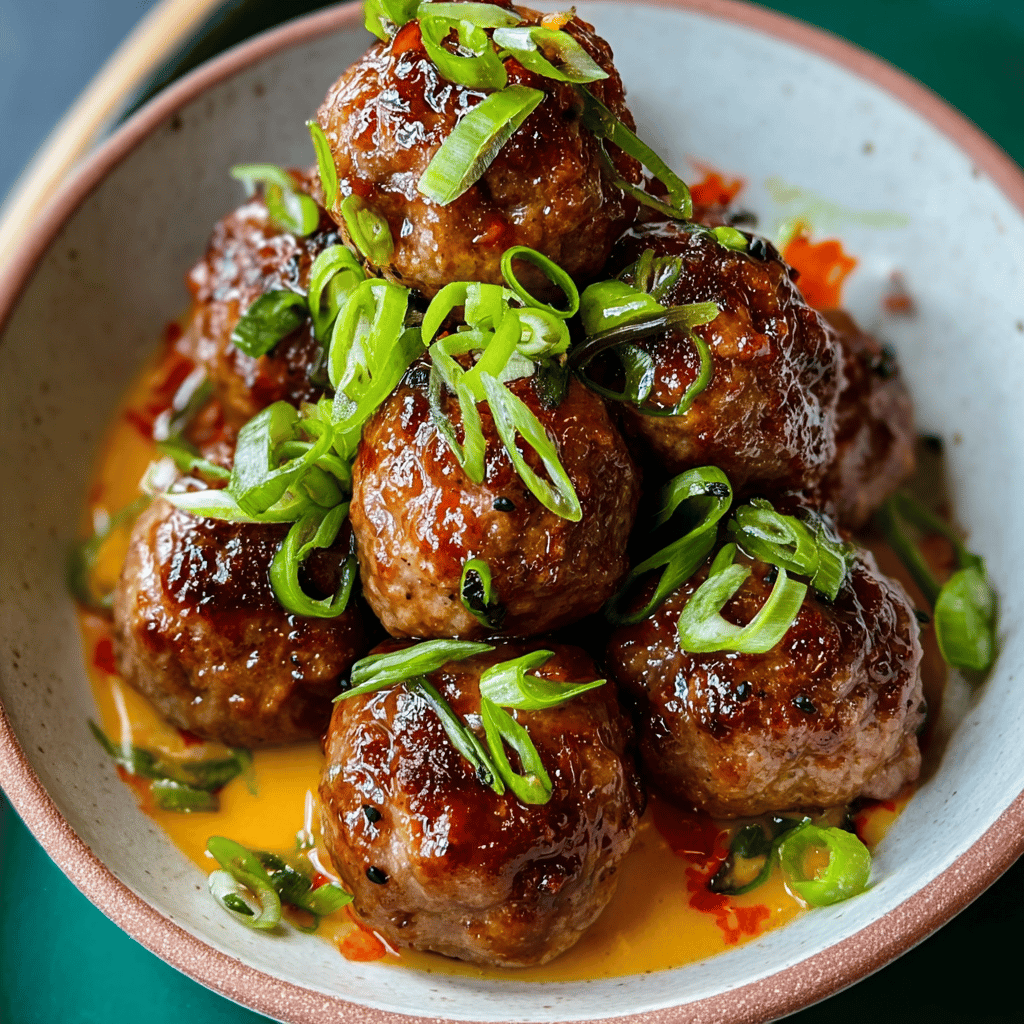 Korean BBQ Meatballs with Spicy Mayo Dip