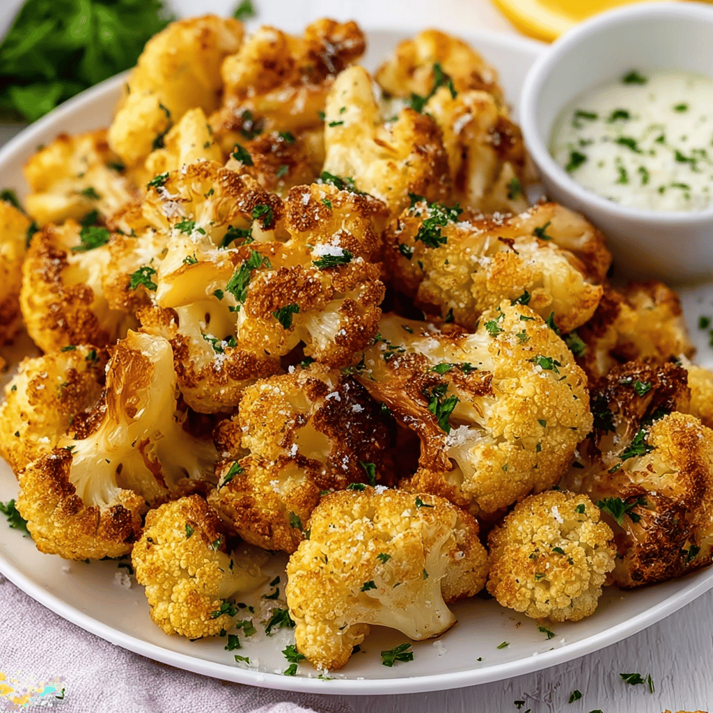 Crispy Baked Cauliflower Bites with Garlic Sauce
