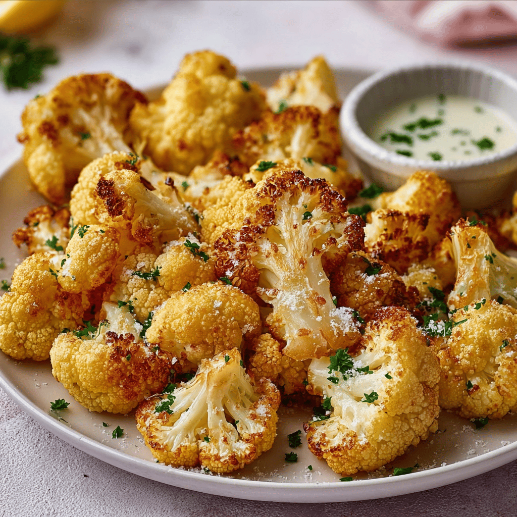 Crispy Baked Cauliflower Bites with Garlic Sauce