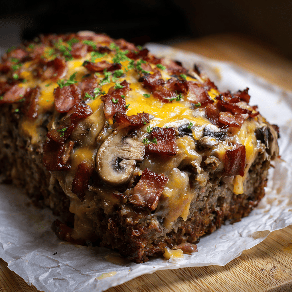 Mushroom Swiss Bacon Meatloaf That’s Cheesy, Juicy, and Irresistible