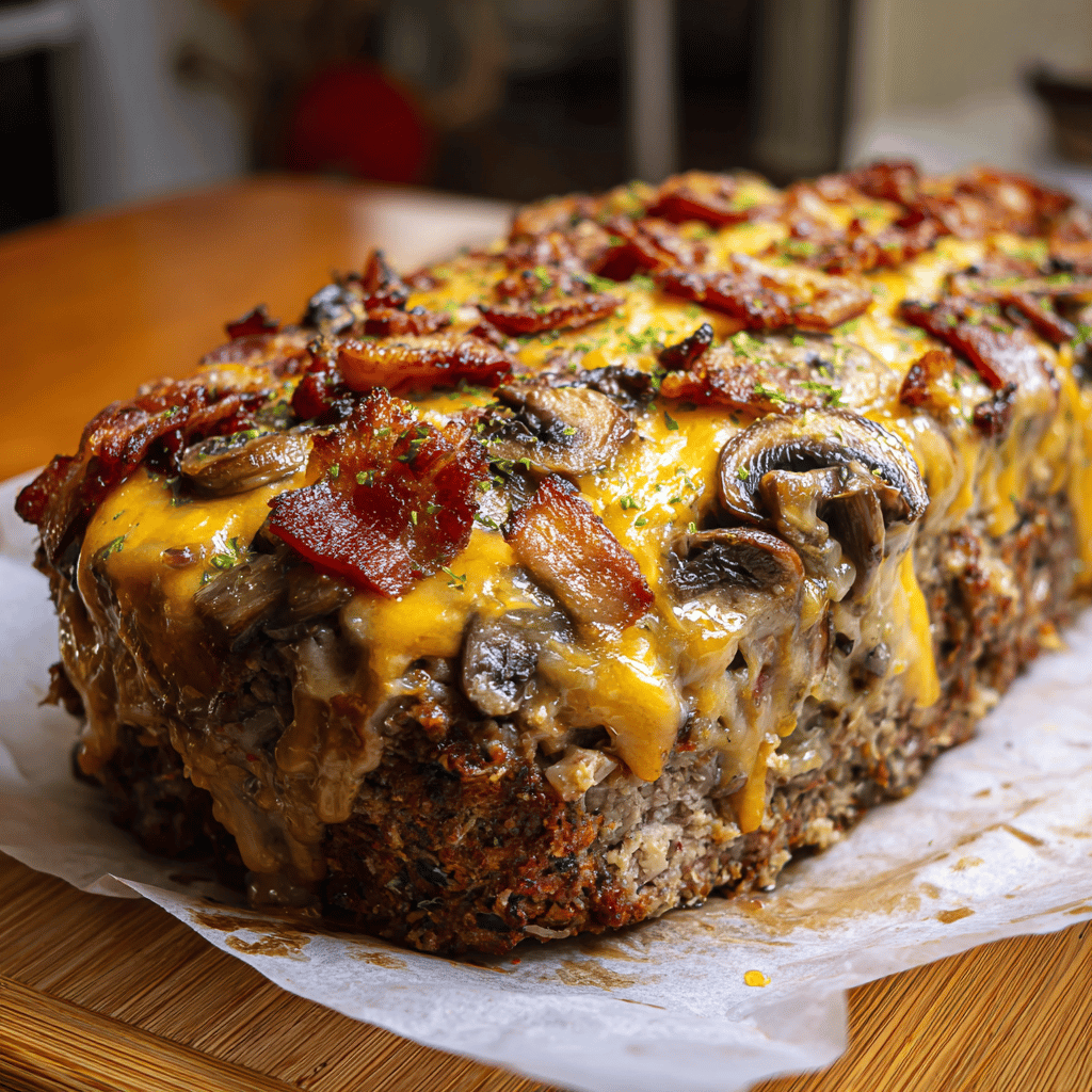 Mushroom Swiss Bacon Meatloaf That’s Cheesy, Juicy, and Irresistible