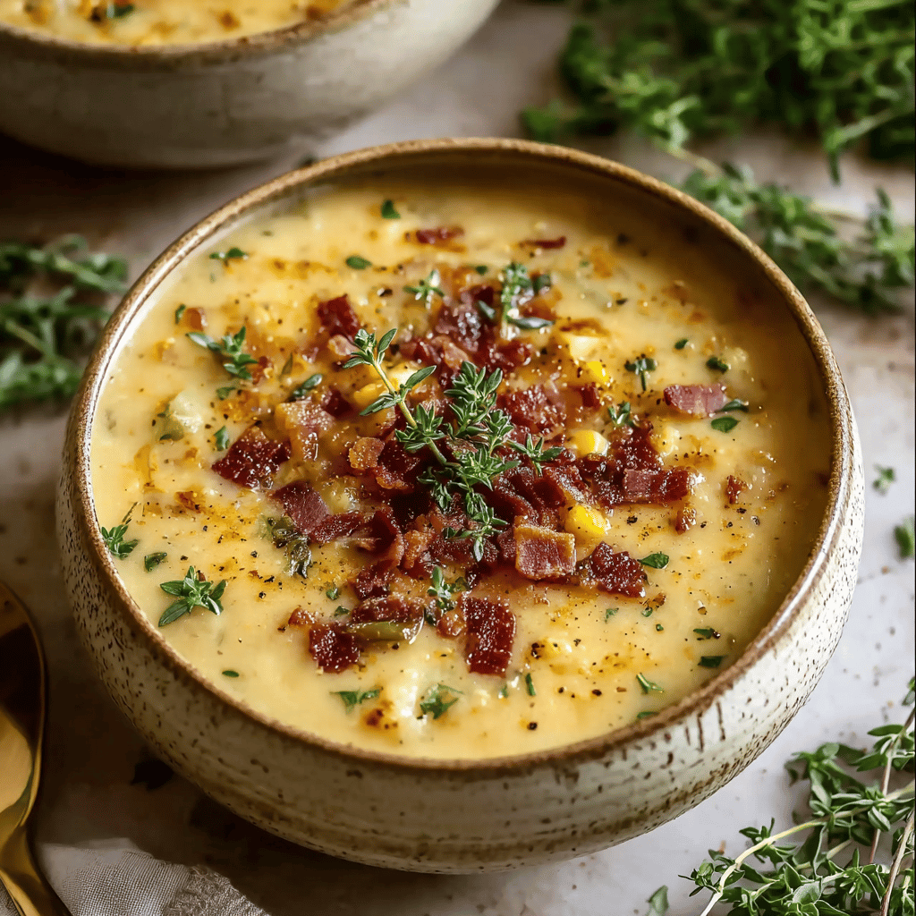 Creamy Corn and Potato Chowder with Bacon: A Cozy Comfort in Every Spoonful