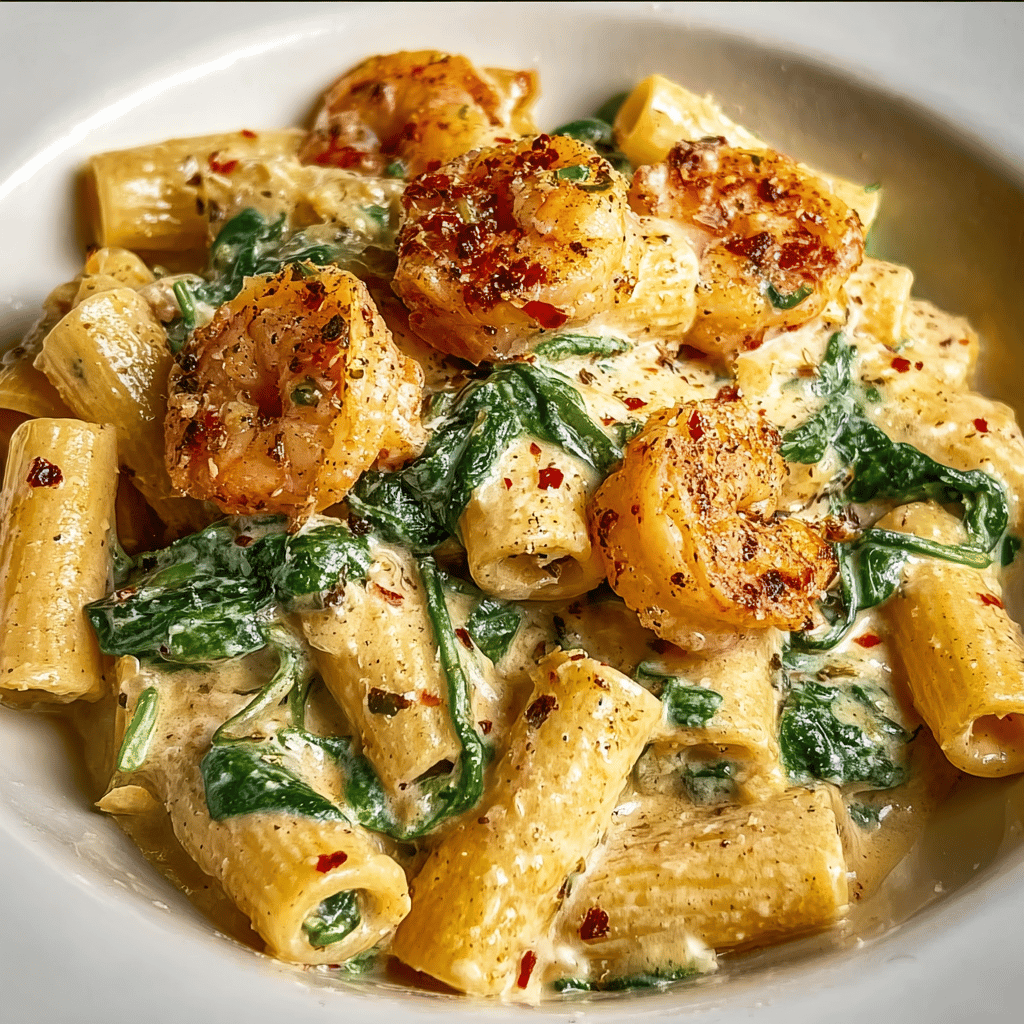 Creamy Sun-Dried Tomato Shrimp with Spinach Pasta
