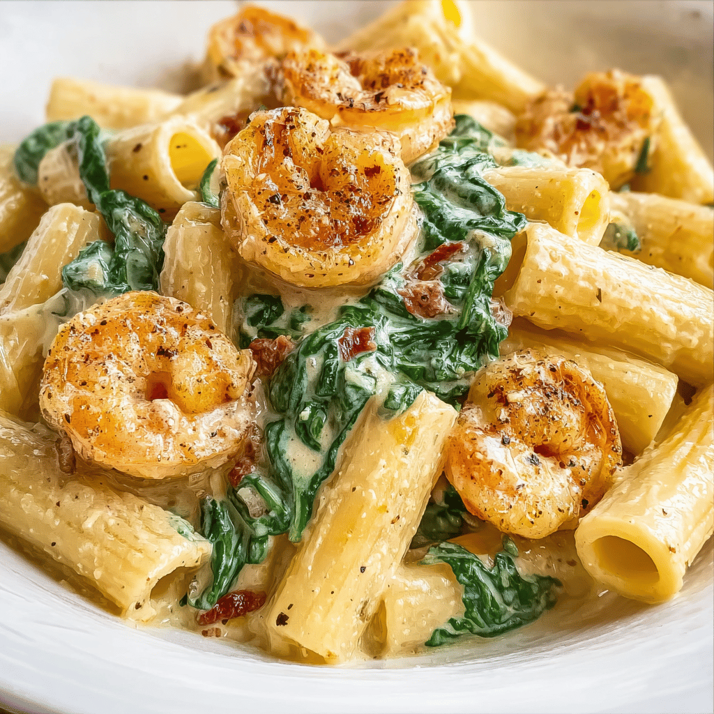 Creamy Sun-Dried Tomato Shrimp with Spinach Pasta