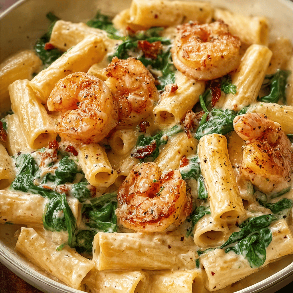 Creamy Sun-Dried Tomato Shrimp with Spinach Pasta